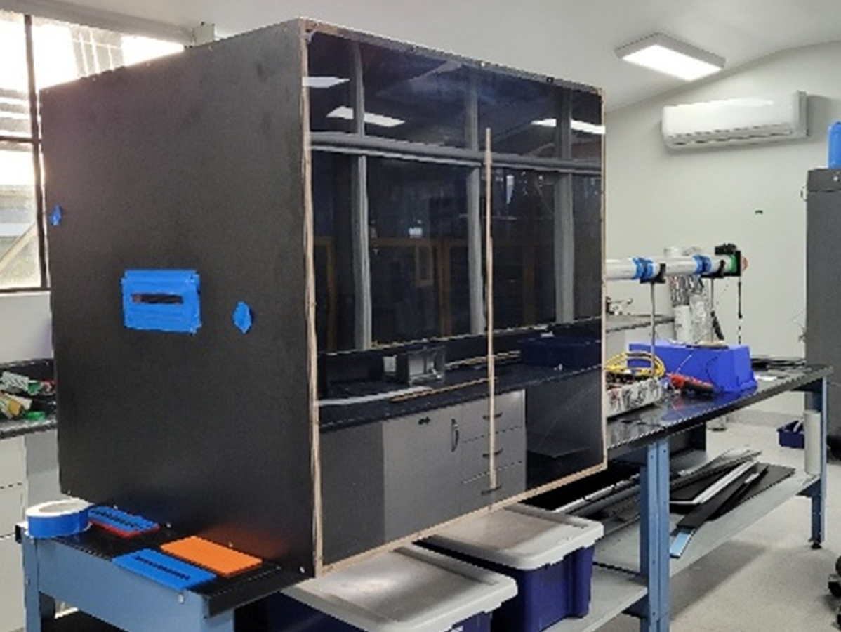 BlueScope purpose built apparatus to understand airflow for roof ventilation, including impact of size of openings and screening