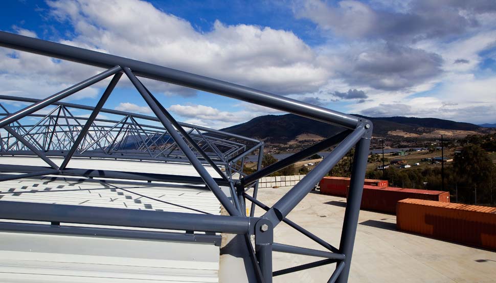 Transend Primary Store at Bridgewater near Hobart, roofing made from  Fielders HiKlip® 630 made from COLORBOND® steel in the colour Shale Grey™