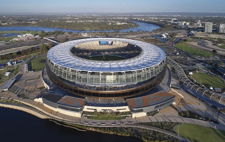 Optus Stadium aerial view - welded beam and columns - xlerplate steel