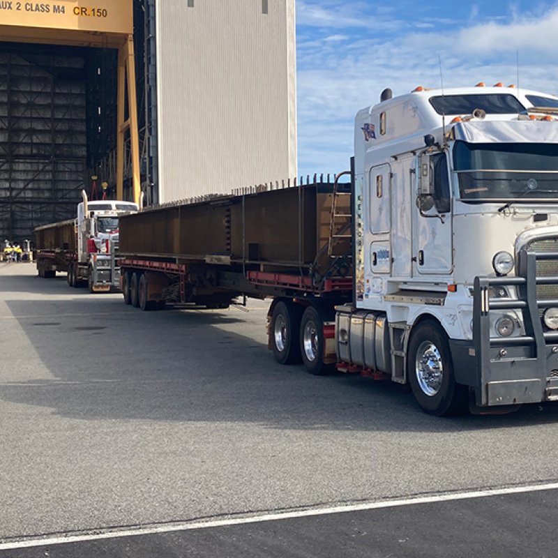 Beams loaded on truck for Fitzroy River Bridge