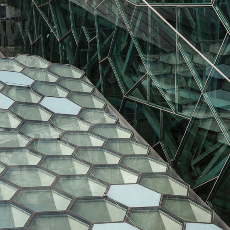 Federation Square, Melbourne, hexagonal roof structure is made from 8mm thick BlueScope XLERPLATE® steel 250 Grade plate; mild steel structural columns and integrated stainless steel drainpipes.