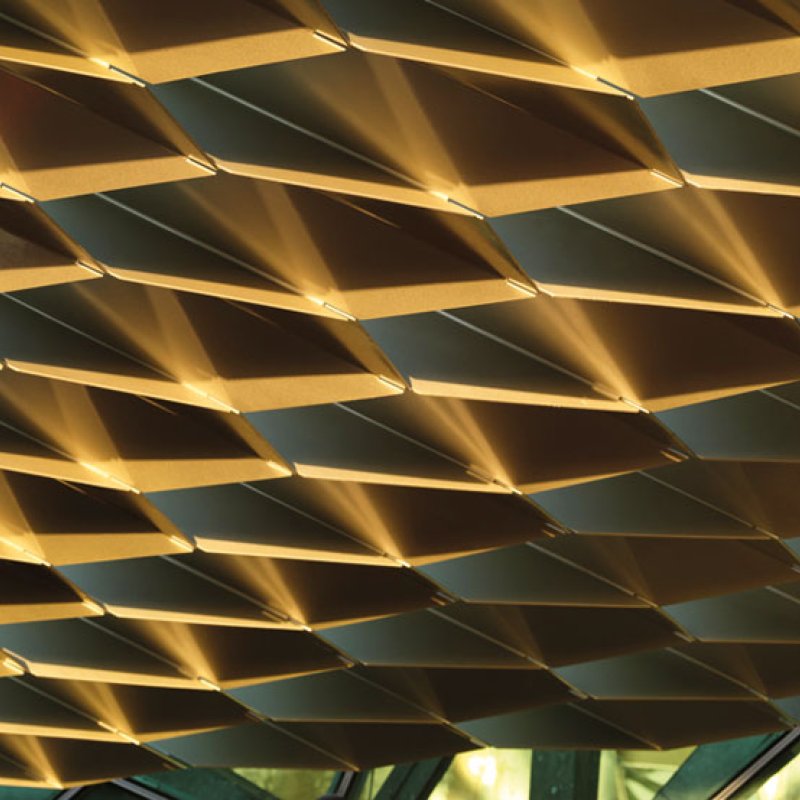 Federation Square, Melbourne, hexagonal roof structure is made from 8mm thick BlueScope XLERPLATE® steel 250 Grade plate; mild steel structural columns and integrated stainless steel drainpipes.